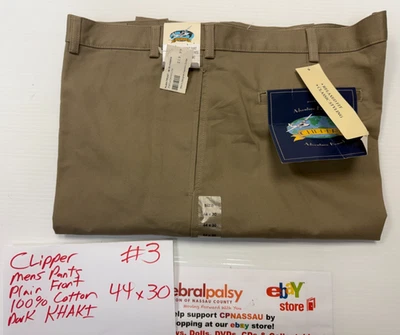 Pantalones de vestir para hombre Clipper delanteros lisos - caqui - sin arrugas - 44x30 - nuevos con etiquetas - #3 Foto 1 de 4