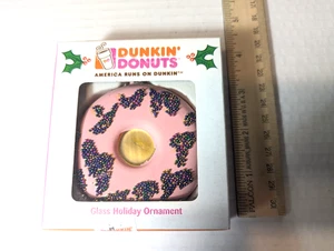 DUNKIN DONUTS GLASS ORNAMENT KURT ADLER 2007 pink W/ SPRINKLES NEW IN BOX - Picture 1 of 10