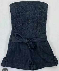 C615 Boom Boom Jeans Black Strapless Lined Stretch Denim Romper & pockets XL Y2K - Picture 1 of 12
