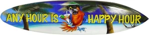 ANY HOUR IS HAPPY HOUR Strand Papagei Happy Hour Hartholz Handarbeit AIRBRUSH KUNST - Bild 1 von 2