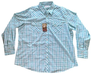 Camisa Wrangler Wrancher Perla A Presión Para Hombre Talla XXL Mangas Largas Azul Blanco A Cuadros - Imagen 1 de 9