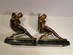 Fabelhafte Vintage Art Deco männlicher Muskel Mann Bronze/Messing Buchstützen Buchstützen - Bild 1 von 9