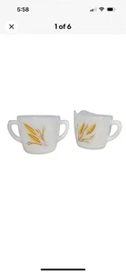 Set Vintage Fire King Milchglas Golden Weizen Zucker & Milchkännchen - Bild 1 von 6