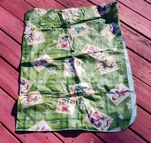Vinyl Flannel Back Christmas Tablecloth 70" X 48" Green Rectangular Deer Trees - Picture 1 of 6