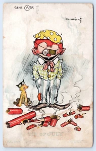 1910 July 4th Postcard, Gene Carr, One Eyed Boy, Dog, Firecrackers,LaGrange,WY - Picture 1 of 2
