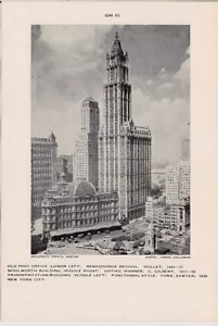 1950s Architect Print Old Post Office/Woolworth Bldg/Transportation Bldg NYC NY - Bild 1 von 1