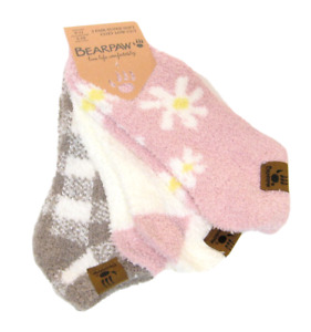 3 Pr Bearpaw Ladies Slipper Socks Lowcut Assorted Daisies Solid Check Pink Taupe