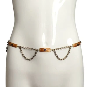 GUCCI-1980s Navy Enamel Logo Chain Belt - Picture 1 of 4