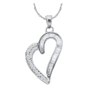 10kt White Gold Womens Round Baguette Diamond Heart Pendant 1/4 Cttw - Picture 1 of 1