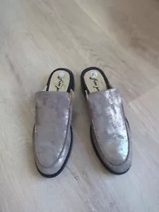 Free People Silver Tan Penny Loafer Mule Suede 40 ( 9.5) Slip On - Picture 1 of 7