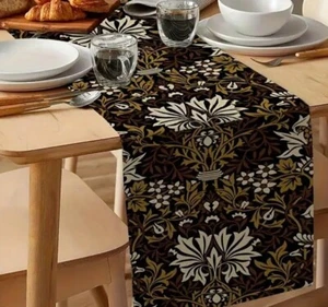 William Morris Table Runner FLOWER GARDEN Floral Design 30x180cm Linen Blend - Picture 1 of 6