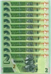 Zimbabwe 2 dollars 2019 P 101 UNC LOT 10 PCS NR - Picture 1 of 2