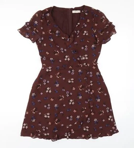 Oasis Womens Brown Floral Polyester A-Line Size 10 V-Neck Zip - Picture 1 of 10