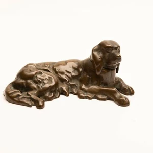 Vintage Bronze Lying Dog Sculpture Paperweight - Picture 1 of 8