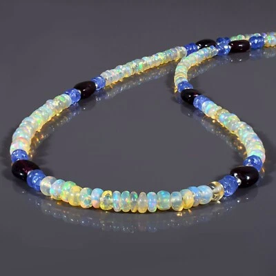 Naturale Welo Opale di Fuoco & Tanzanite Perline 18 " Filo Catena 925 Argento - Immagine 1 di 3