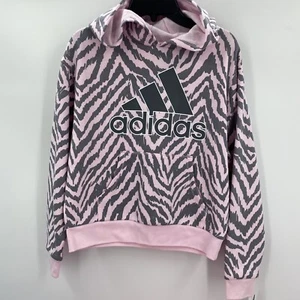 NUEVO CON ETIQUETAS Adidas Niñas Sudadera con Capucha Med 10/12 Rosa y Gris Estampado Cebra - Imagen 1 de 6