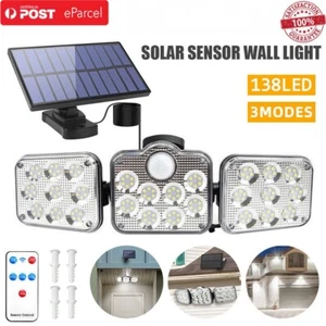 138 LED 3 Head Solar Motion Sensor Light Outdoor Garden Wall Security Flood Lamp - Picture 1 of 10
