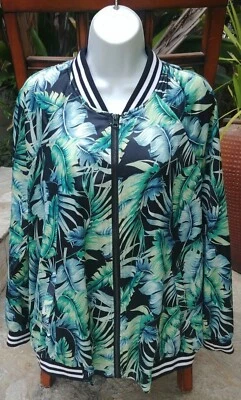 AVA & VIV Womens Forest Green Black Bomber Jacket Lightweight Full Zip EUC Sz 1X - Image 1 of 4