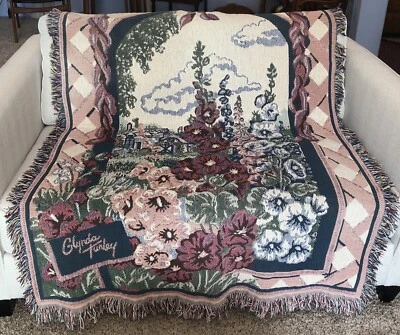 Vintage Glynda Turley Tapestry Throw Blanket Gladiolus Cottagecore 1994 90’s - Image 1 of 4