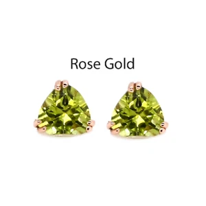 Peridot Trillion Shape 1.92 Carat Stud Earring In 14k Rose Gold (53624) - Picture 1 of 3