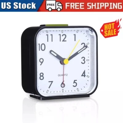 Travel Student Mini Alarm Clock Nightlight Non Ticking Battery Powered Bedroom - Image 1 of 4