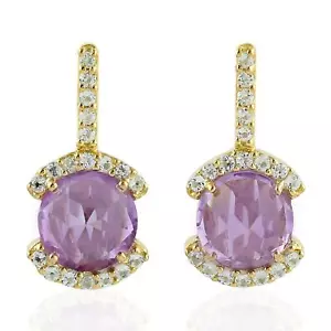 Pendientes de tachuelas redondos chapados en oro de 1,77 quilates amatista topacio plata esterlina 925 - Imagen 1 de 5