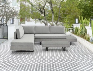 Rattan Sitzgarnitur 12 tlg. Eckloungeset mit Tischablage & Polsterkissen grau - Bild 1 von 8