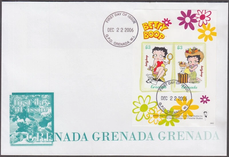 GRENADA Sc #3628a-b FDC SHEETLET of 2 BETTY BOOP ANIMATED CARTOON - Image 1 of 1