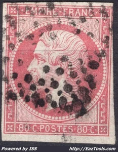 FRANCE EMPIRE 80c ROSE N° 17B OBLITERATION LOSANGE PC - Picture 1 of 2