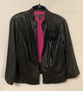 Jessica Howard Faux Snake Print Black Midi Jacket 3/4 Sleeves Sz.14W - Picture 1 of 8