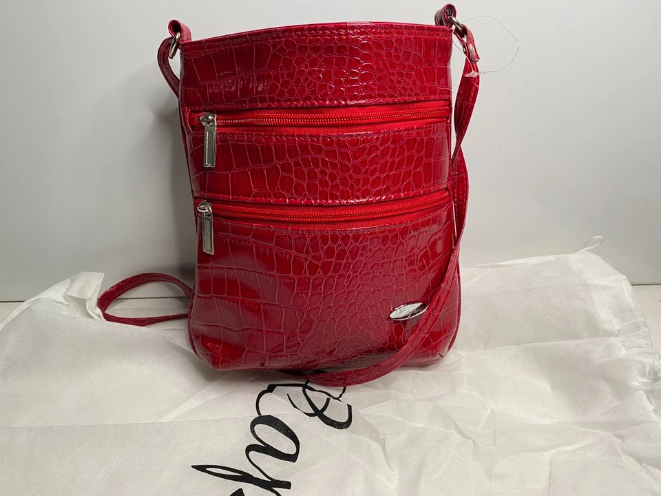 GENUINE CLEARANCE LOVELY RED WOW SNAKESKIN MULTI ZIP CROSS BODY SHOULDER BAG NEW - Image 1 of 4