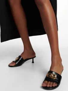 BALENCIAGA Groupie BB Logo Slide Sandal - Black/ Gold Sz 40 $875 - Picture 1 of 19