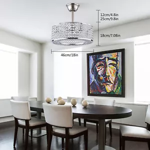 18"Ceiling Fan Lamp Flush Mount Crystal LED Caged Chandelier Bladeless w/ Remote - Picture 1 of 18