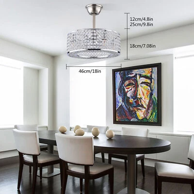 18"Ceiling Fan Lamp Flush Mount Crystal LED Caged Chandelier Bladeless w/ Remote - Image 1 of 4