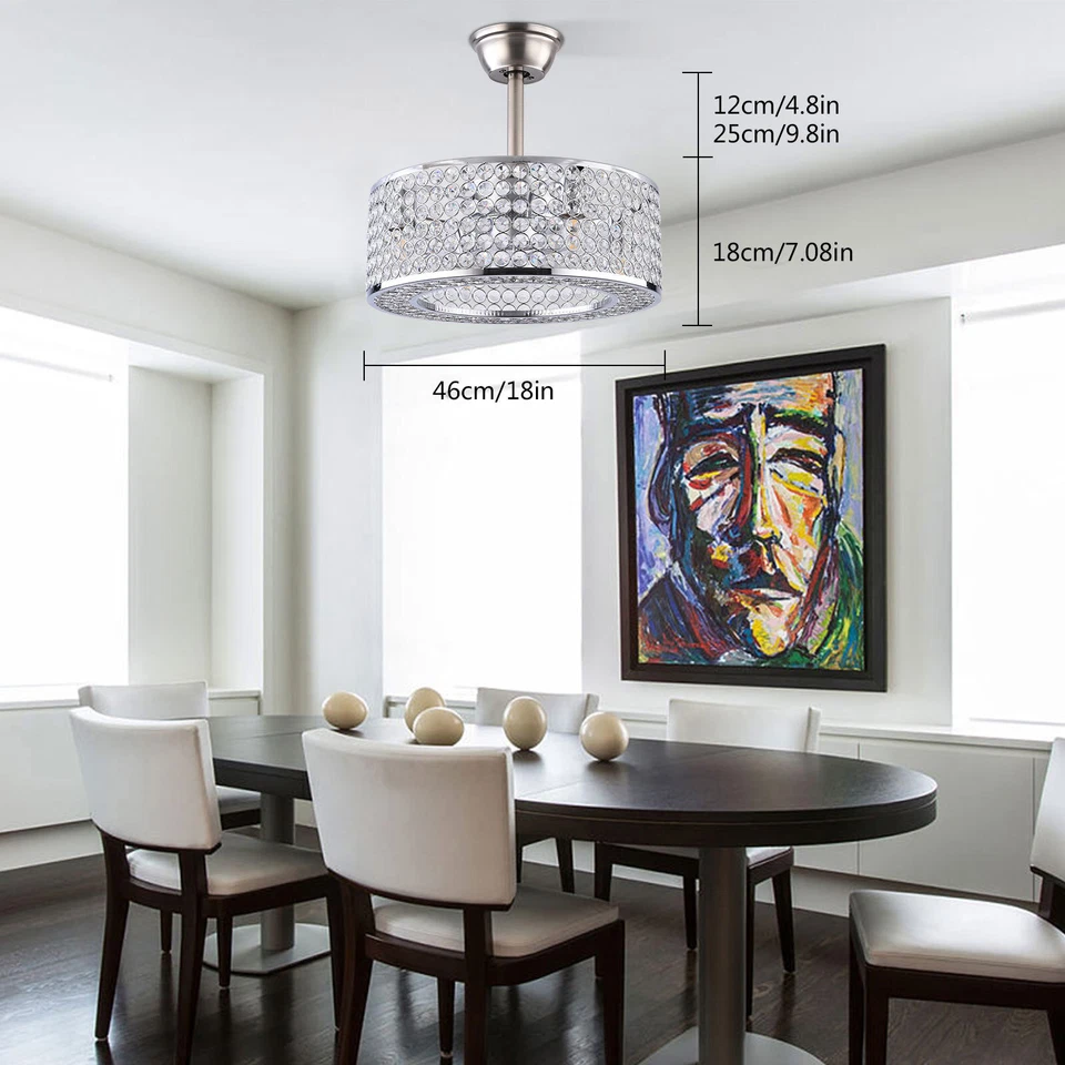 18"Ceiling Fan Lamp Flush Mount Crystal LED Caged Chandelier Bladeless w/ Remote - Image 1 of 4