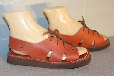 Sandalias de cuero de colección de los años 70 se adaptan a la PLATAFORMA 6 N zapato correa ancha cuerda corbata boho 7 Foto 1 de 4