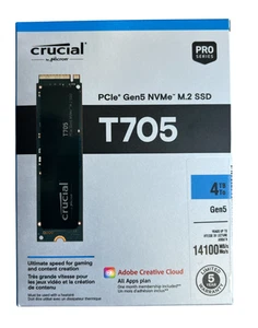 Crucial T705 PCIe Gen5 NVMe M.2 SSD 4TB 14,100MB/s CT4000T705SSD3 New - Picture 1 of 3