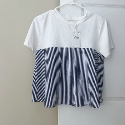 NWT Mango MNG White & Blue Striped Tie Back Top XS - Image 1 of 3