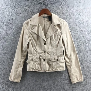 DKNY Blazer Jacket Women S Beige Cotton Long Sleeve Collared Casual Button Front - Picture 1 of 19