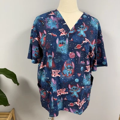 NWT Cherokee Tooniforms Scrub Top Lilo & Stitch Blue Unisex L Nurse Uniform - Image 1 of 4