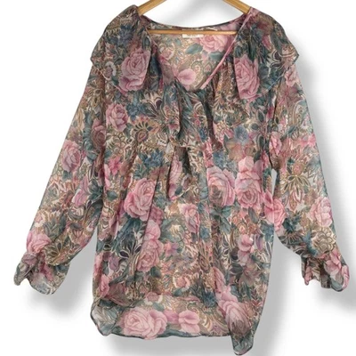 Blusa floral Victoria's Secret etiqueta dorada para mujer talla pequeña con volantes transparentes Top años 80 Foto 1 de 4