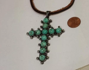 large cross shape mix metal block turquoise pendant /2" x 3"(w310a-w1.5) - Picture 1 of 1