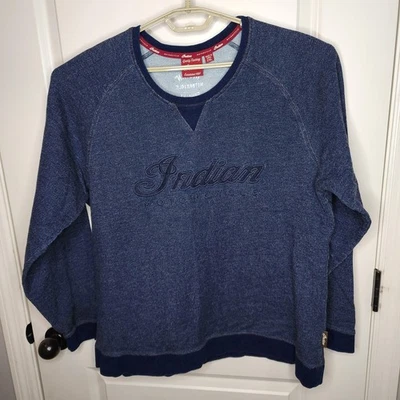 Suéter Indian Motorcycle Para Hombres 2XL Azul Cuello Redondo Pullover Raglán Denim Look Foto 1 de 4