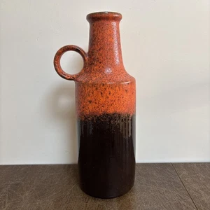Vintage West German Fat Lava Vase 442-40 - 40cm orange & braun glasiert Kanne Henkel - Bild 1 von 10