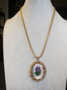 Schöne Vintage afrikanische Veilchen Glas Intaglio Halskette 20" Mesh Kette - Bild 1 von 6