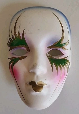 Máscara decorativa de cerámica de vidrio Mardi Gras carnaval arte de pared arlequín 4" Foto 1 de 2