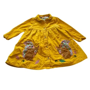 boden baby girl Yellow Corduroy Long Sleeve Button Dress Size 2-3yr - Picture 1 of 11