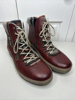 Rieker Felicitas Mujer Botines Rojos EE. UU. Talla 10 EU 41 Cremallera Lateral Cordones de Cuero Foto 1 de 4