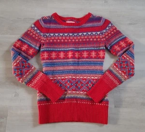 H&M size XS red CHRISTMAS JUMPER / UGLY blue PATTERNED xmas PRINT 4 6 - Picture 1 of 15
