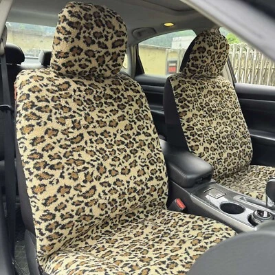 Juego de fundas delanteras de asiento de coche de piel de oveja sintética leopardo para Nissan NP 300 Foto 1 de 4
